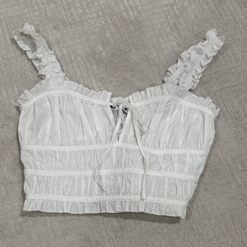 Zara White Ruffled Crop Top XS